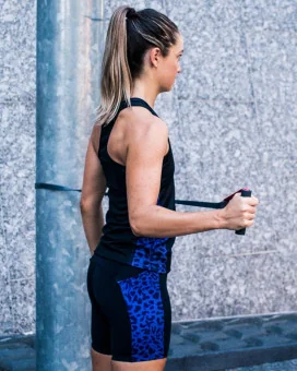 Black Singlet with Leopard Side Detail and matching tights | Active Wear