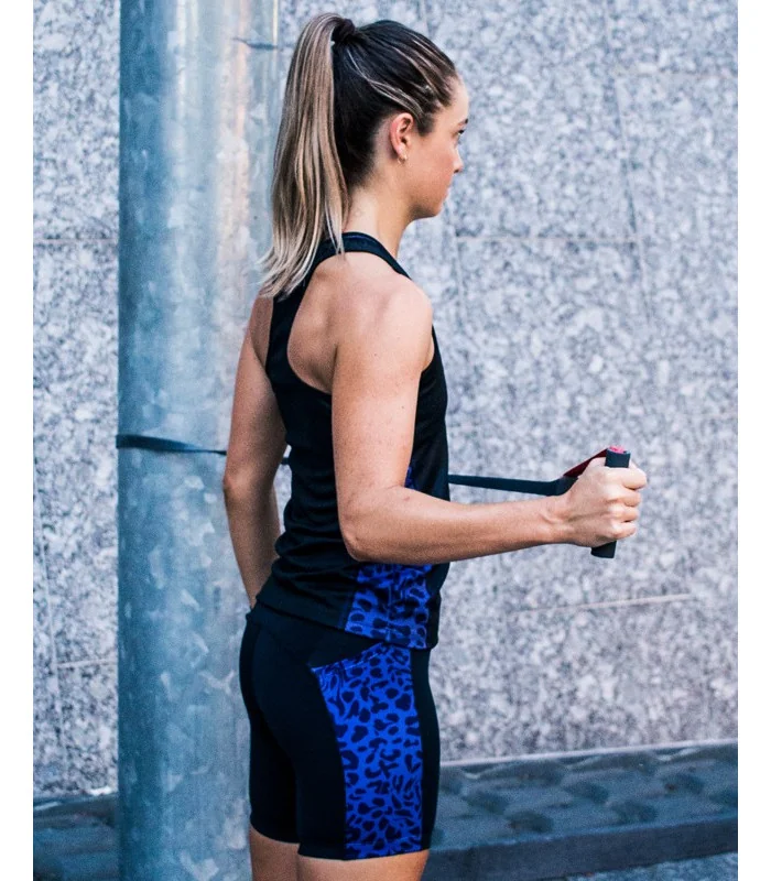 Black Singlet with Leopard Side Detail and matching tights | Active Wear