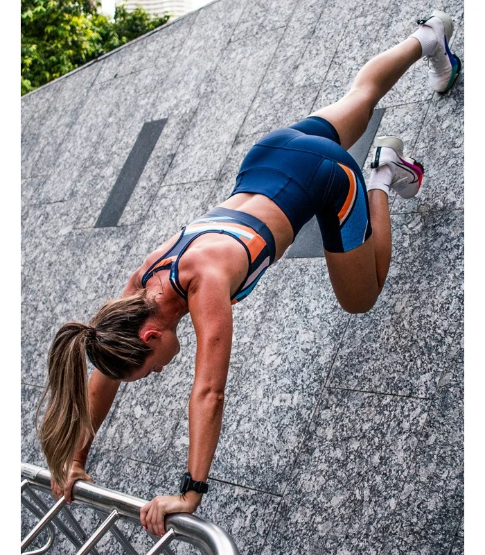 Flash Orange Crop Top with matching Retro Navy Tights