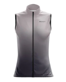 Pale grey deepening to slate grey wind vest with mesh pockets on back