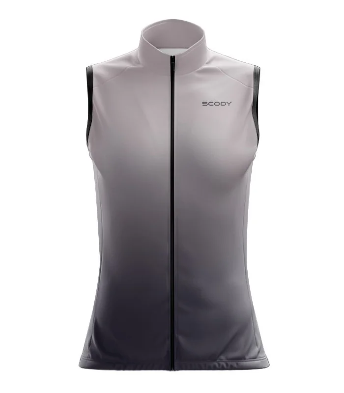 Pale grey deepening to slate grey wind vest with mesh pockets on back