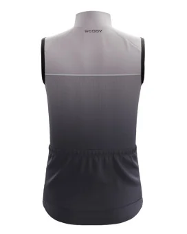 Pale grey deepening to slate grey wind vest with mesh pockets on back
