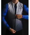 Pale grey deepening to slate grey wind vest with mesh pockets on back