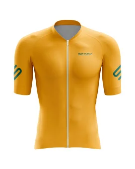 Staple Satsuma Spritz Deep Yellow with Vital Green logo detail Optimise Cycle Jersey | Cycling Clothing