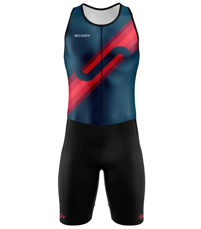 Self Titled Teal and Black Triathlon Suit with Red Detail Triathlon Suit, Front Zip, Men | Triathlon Gear