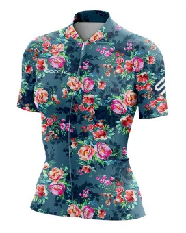 Floral Cycle Jersey - multi coloured flowers on a teal/grey background Performance Cycling Jersey | Cycling Clothing