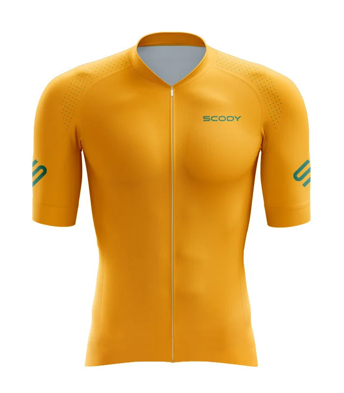 Staple Satsuma Spritz Deep Yellow with Vital Green logo detail Performance Cycle Jersey | Cycling Clothing