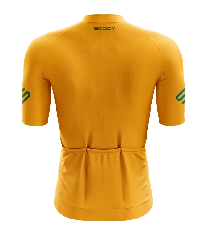 Staple Satsuma Spritz Deep Yellow with Vital Green logo detail Performance Cycle Jersey | Cycling Clothing