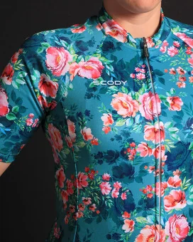 Floral Cycle Jersey - multi coloured flowers on a teal/grey background Performance Cycling Jersey | Cycling Clothing