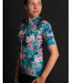Floral Cycle Jersey - multi coloured flowers on a teal/grey background Performance Cycling Jersey | Cycling Clothing
