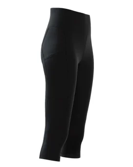 Pure Black 3/4 Length Medium Rise Tights, Phone pockets, coldblack | Active Wear