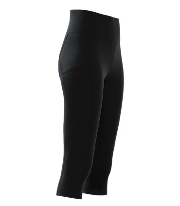 Pure Black 3/4 Length Medium Rise Tights, Phone pockets, coldblack | Active Wear