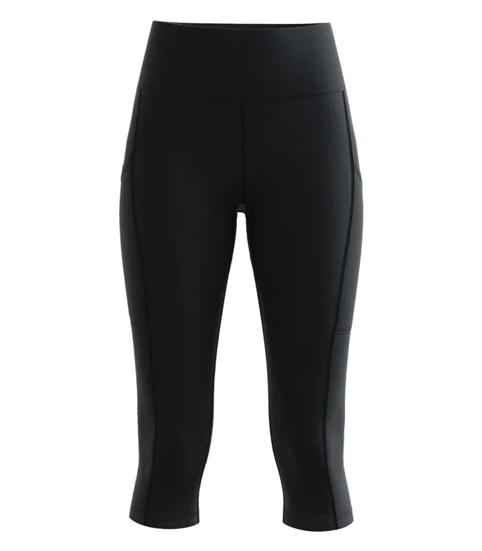 3/4 Length Medium Rise Tights, Pockets - Black