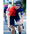 Bright Red through Orange through Purple Cycle Jersey with black bibs and matching cuffs | Cycling Gear