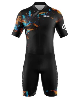 Black Triathlon Sleeved Suit with subtle print detail on shoulder | Triathlon Gear