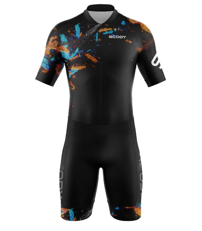 Black Triathlon Sleeved Suit with subtle print detail on shoulder | Triathlon Gear