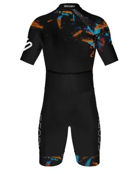 Black Triathlon Sleeved Suit with subtle print detail on shoulder | Triathlon Gear