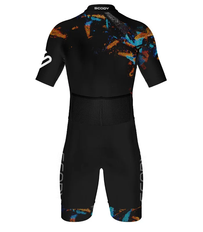 Black Triathlon Sleeved Suit with subtle print detail on shoulder | Triathlon Gear