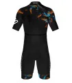 Black Triathlon Sleeved Suit with subtle print detail on shoulder | Triathlon Gear