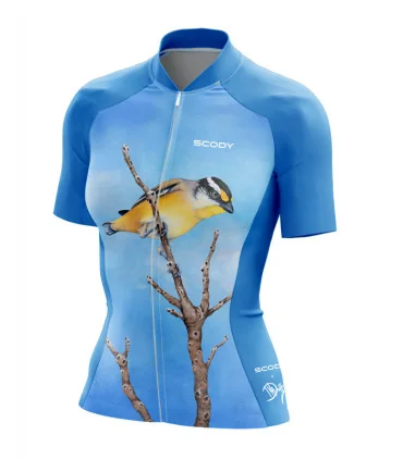 Australian Artist Cycle Jersey featuring a bright Pardalote perched on a branch against the blue Australian sky | Cycling Gear