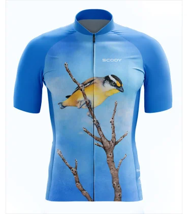 Australian Artist Cycle Jersey featuring a bright Pardalote perched on a branch against the blue Australian sky | Cycling Gear