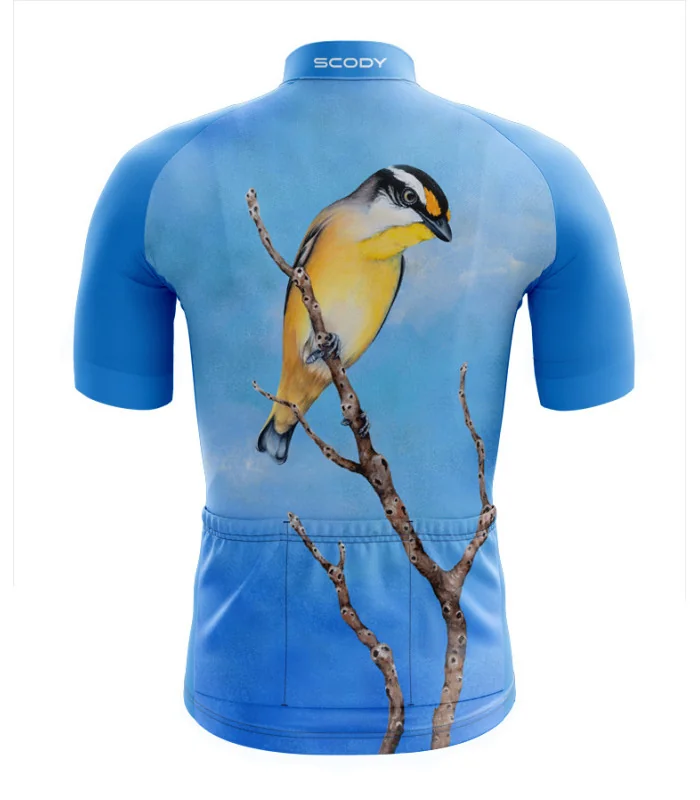 Australian Artist Cycle Jersey featuring a bright Pardalote perched on a branch against the blue Australian sky | Cycling Gear
