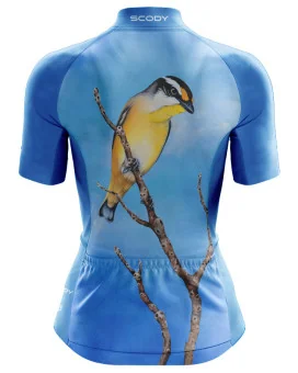 Australian Artist Cycle Jersey featuring a bright Pardalote perched on a branch against the blue Australian sky | Cycling Gear