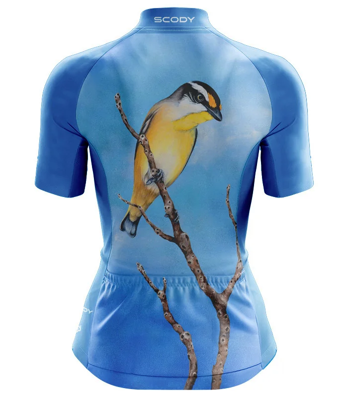 Australian Artist Cycle Jersey featuring a bright Pardalote perched on a branch against the blue Australian sky | Cycling Gear