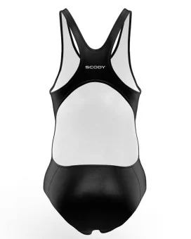 Black Hydrophobic Triathlon Swimsuit with a subtle blue and pink mosaic graphic | Triathlon Gear
