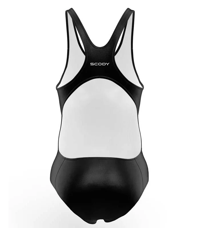 Black Hydrophobic Triathlon Swimsuit with a subtle blue and pink mosaic graphic | Triathlon Gear