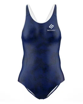 A navy hydrophobic Triathlon Swimsuit with a subtle hexagonal graphic | Triathlon Gear