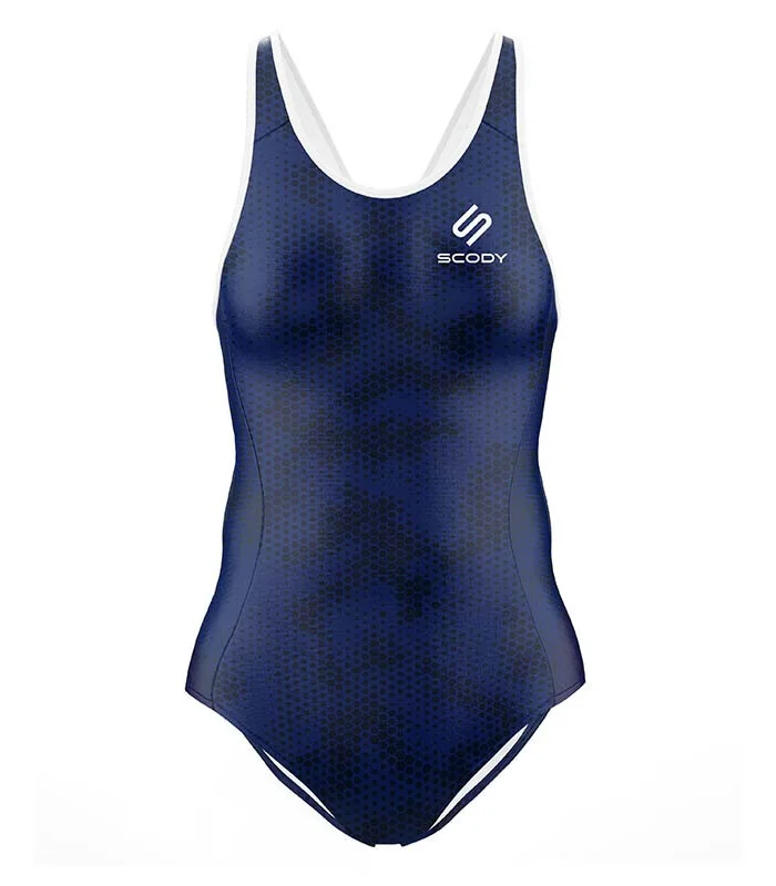 A navy hydrophobic Triathlon Swimsuit with a subtle hexagonal graphic | Triathlon Gear
