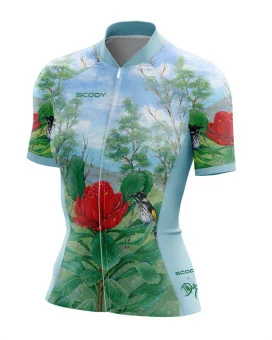 Australian Artist Cycle Jersey featuring a Waratah on an Australian Landscape | Cycling Gear