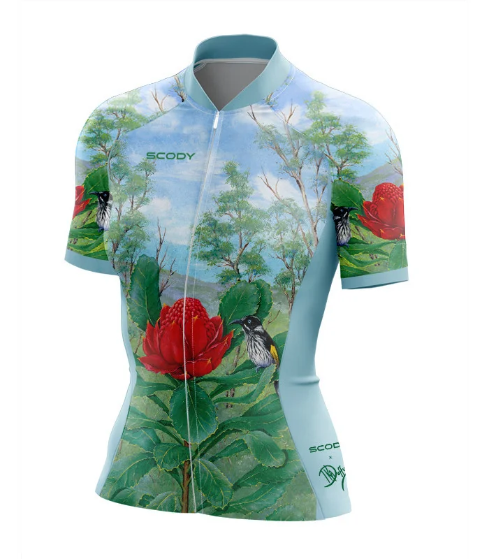 Australian Artist Cycle Jersey featuring a Waratah on an Australian Landscape | Cycling Gear