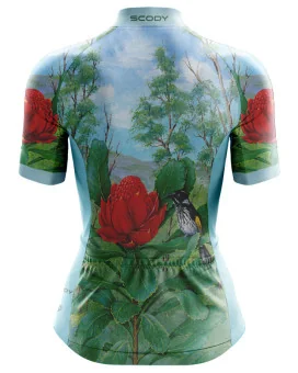 Australian Artist Cycle Jersey featuring a Waratah on an Australian Landscape | Cycling Gear