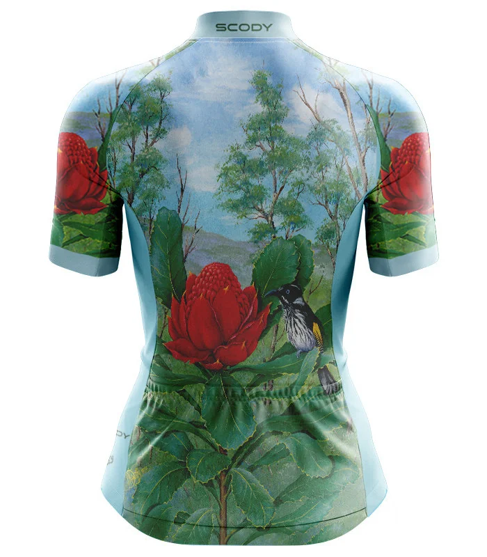 Australian Artist Cycle Jersey featuring a Waratah on an Australian Landscape | Cycling Gear