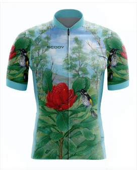 Australian Artist Cycle Jersey featuring a Waratah on an Australian Landscape | Cycling Gear