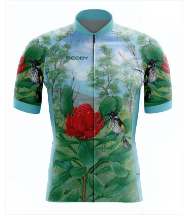 Australian Artist Cycle Jersey featuring a Waratah on an Australian Landscape | Cycling Gear