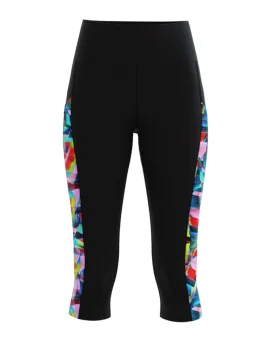 3/4 Length Medium Rise Tights, Pockets - Fluoro Splash, Women