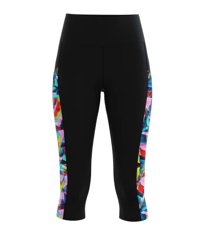 3/4 Length Medium Rise Tights, Pockets - Fluoro Splash, Women