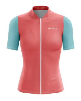 Lightweight A.I.R Optimise Cycle Jersey Women - Coral and Light Blue