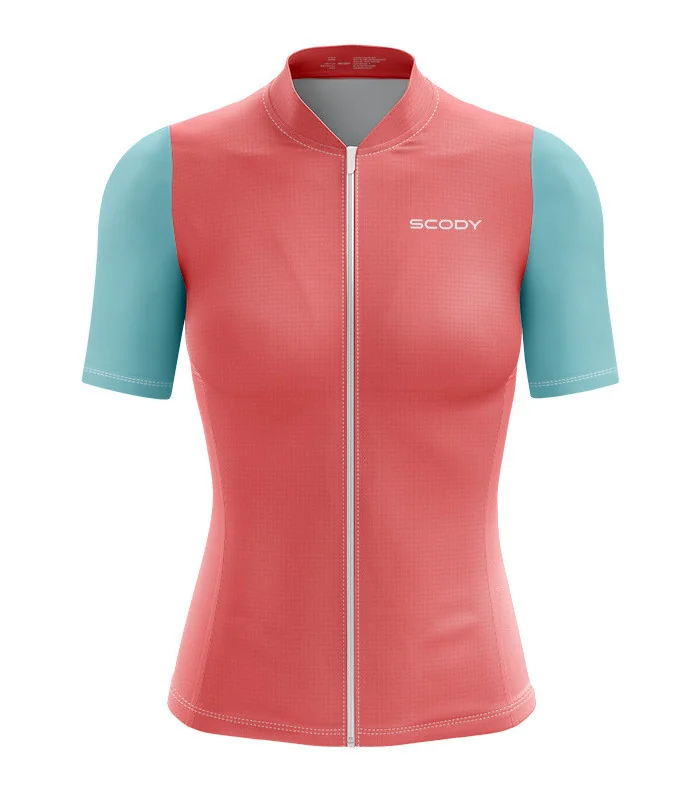 Lightweight A.I.R Optimise Cycle Jersey Women - Coral and Light Blue