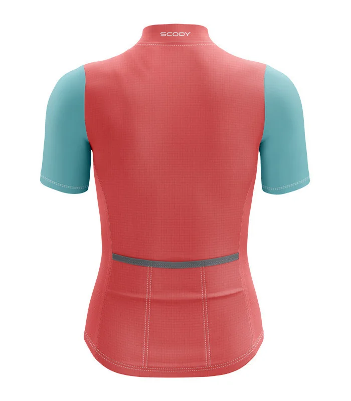 Lightweight A.I.R Optimise Cycle Jersey Women - Coral and Light Blue