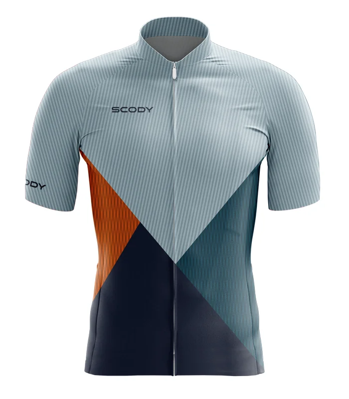 Cycle Jersey with grey, orange, green and navy panels. | Cycling Gear |cycle Jersey