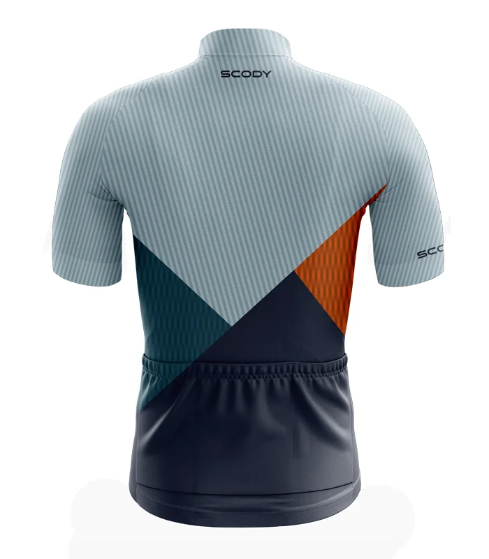 Cycle Jersey with grey, orange, green and navy panels. | Cycling Gear |cycle Jersey