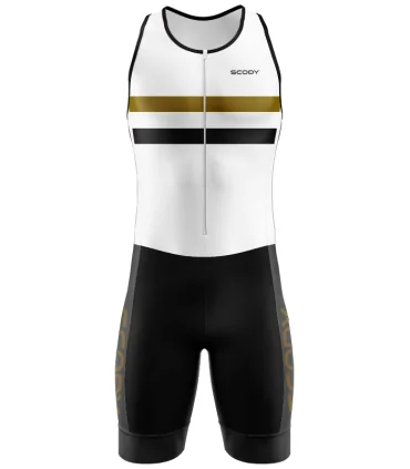 's White sleeveless triathlon suit w front zip for sale at Scody Australia. Flexible payment options| Triathlon Suits