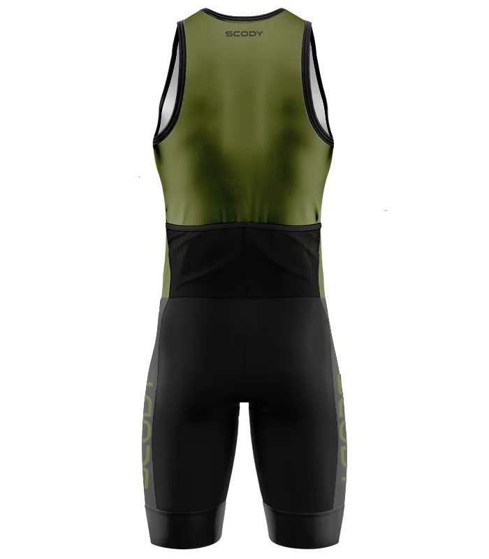 Moss green triathlon suit with moss upper body and black lower body | Triathlon Gear