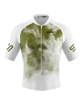 Men's white and green sleeved Triathlon Top w UPF50+ for sale at Scody Australia. Flexible payment options| Triathlon Suits