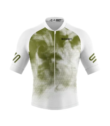 Men's white and green sleeved Triathlon Top w UPF50+ for sale at Scody Australia. Flexible payment options| Triathlon Suits