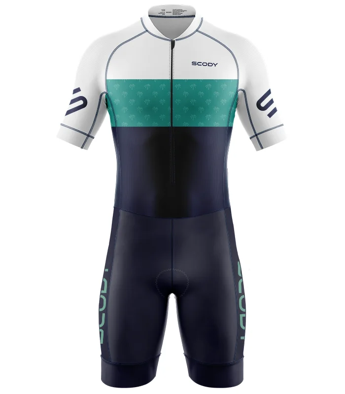 Men's White and Aqua Aerodynamic triathlon suit for sale at Scody Australia. Flexible payment options available.| Triathlon Gear
